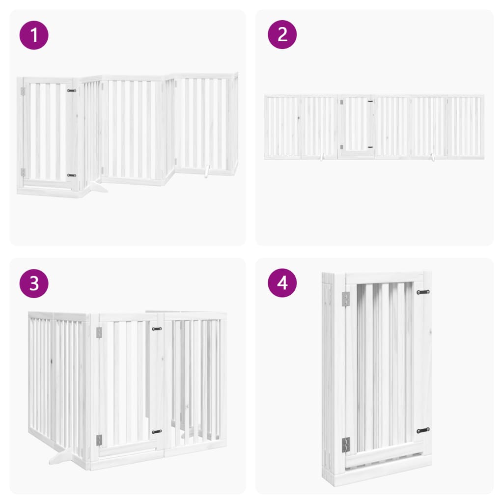 Dog Gate with Door Foldable 6 Panels White 300 cm Poplar Wood