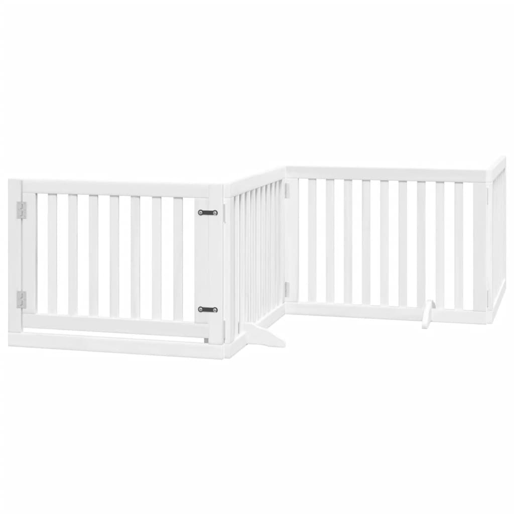 Dog Gate with Door Foldable 4 Panels White 320 cm Poplar Wood