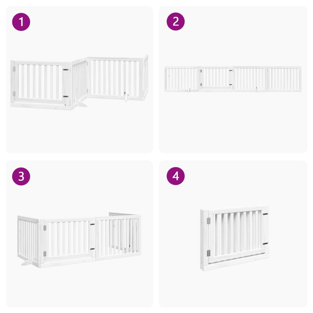 Dog Gate with Door Foldable 4 Panels White 320 cm Poplar Wood