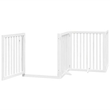 Dog Gate with Door Foldable 4 Panels White 320 cm Poplar Wood