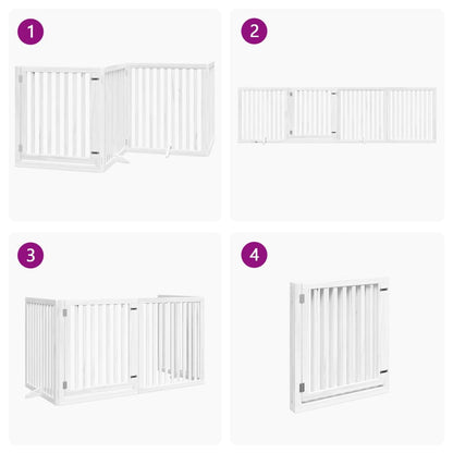 Dog Gate with Door Foldable 4 Panels White 320 cm Poplar Wood