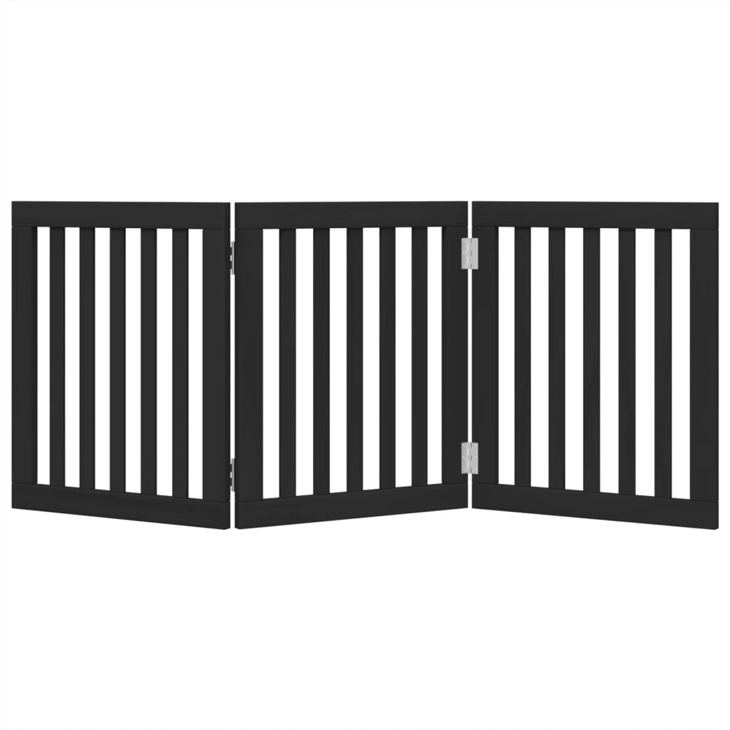 Dog Gate Foldable 3 Panels Black 150 cm Poplar Wood