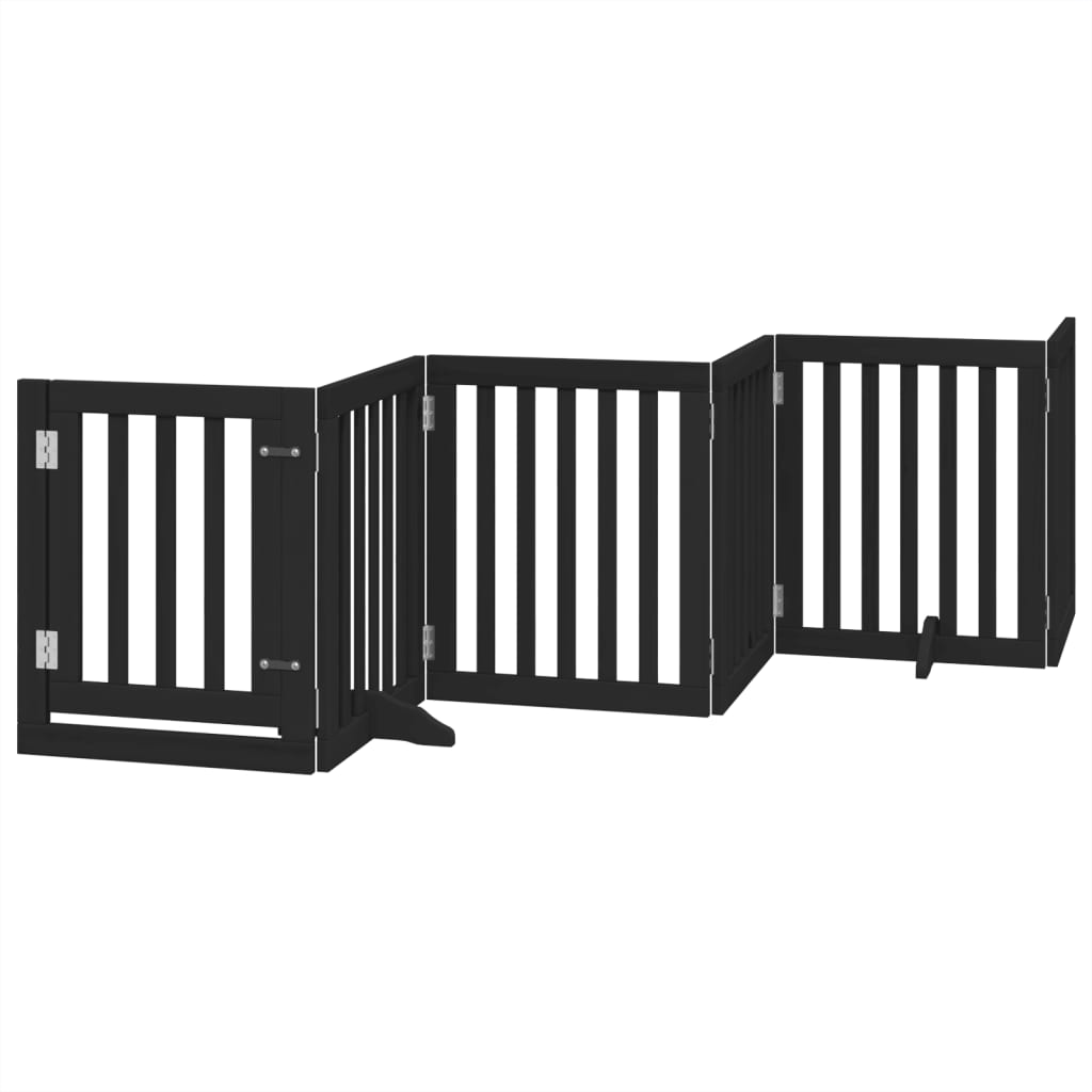 Dog Gate with Door Foldable 6 Panels Black 300 cm Poplar Wood