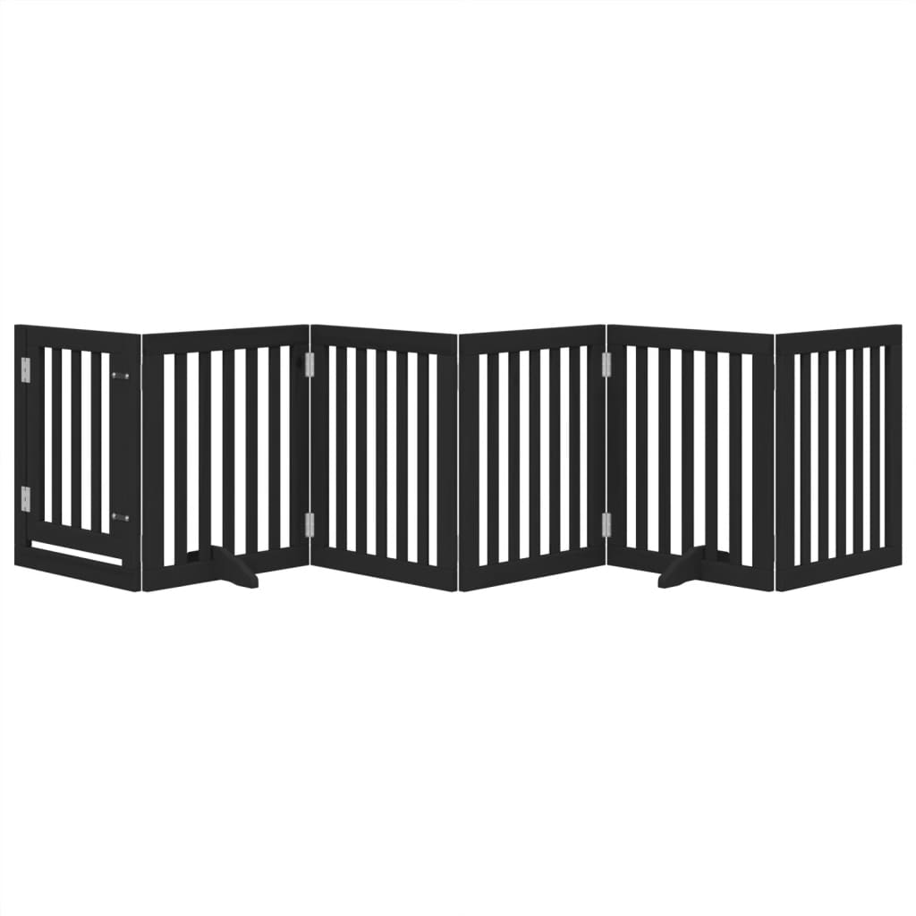 Dog Gate with Door Foldable 6 Panels Black 300 cm Poplar Wood