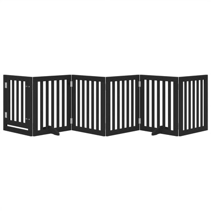 Dog Gate with Door Foldable 6 Panels Black 300 cm Poplar Wood