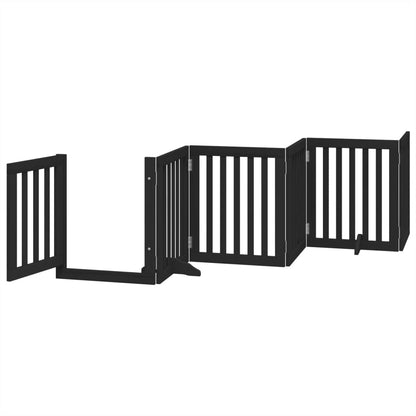 Dog Gate with Door Foldable 6 Panels Black 300 cm Poplar Wood