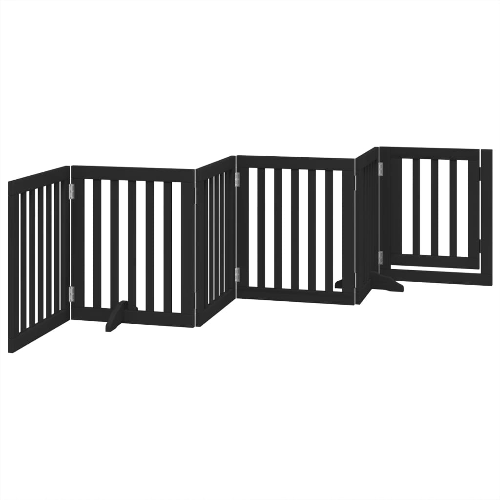 Dog Gate with Door Foldable 6 Panels Black 300 cm Poplar Wood