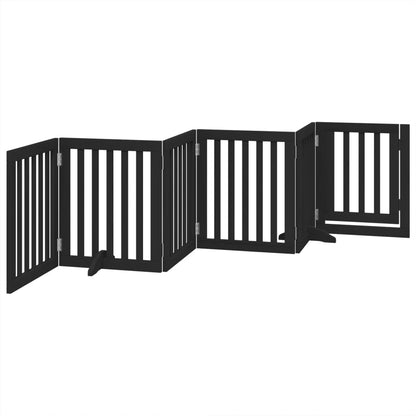 Dog Gate with Door Foldable 6 Panels Black 300 cm Poplar Wood