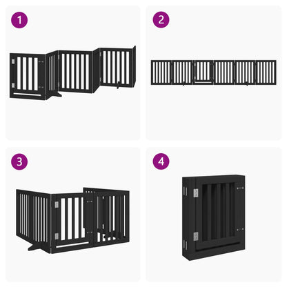 Dog Gate with Door Foldable 6 Panels Black 300 cm Poplar Wood