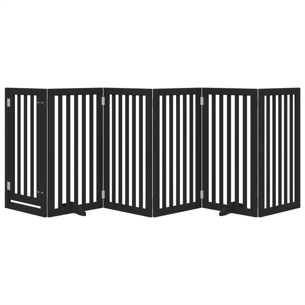 Dog Gate with Door Foldable 6 Panels Black 300 cm Poplar Wood