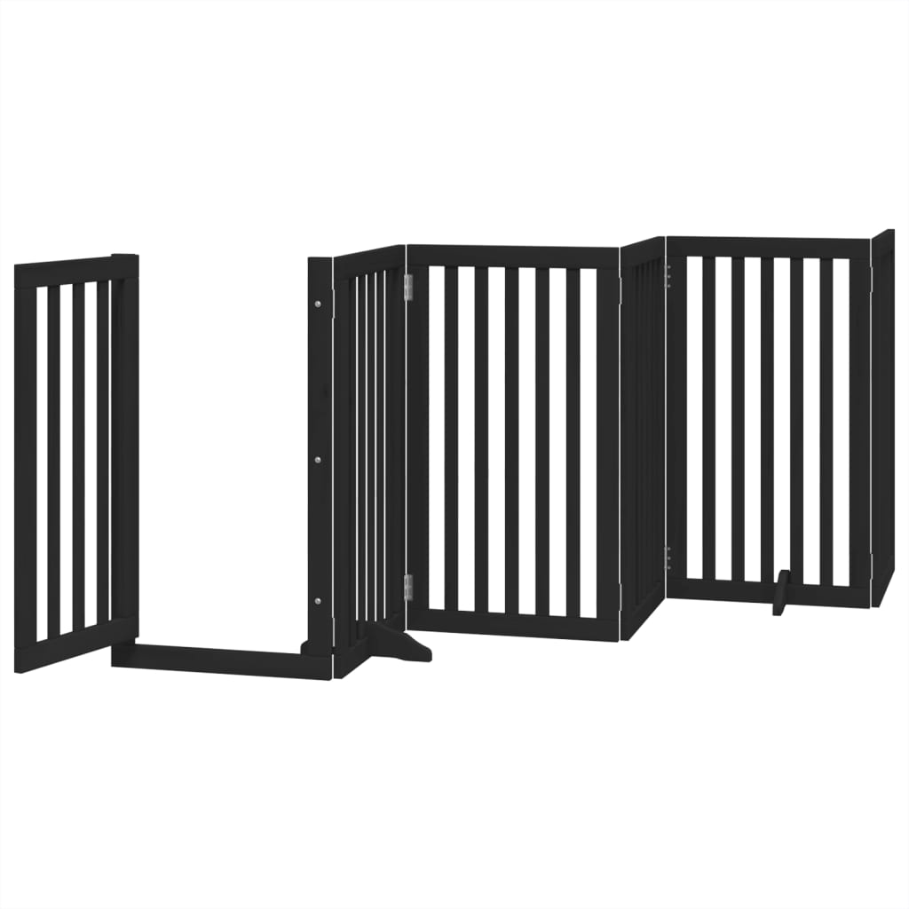 Dog Gate with Door Foldable 6 Panels Black 300 cm Poplar Wood