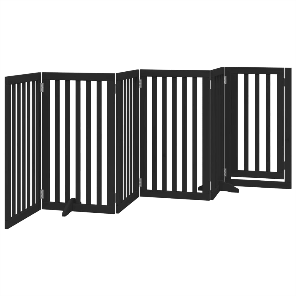 Dog Gate with Door Foldable 6 Panels Black 300 cm Poplar Wood