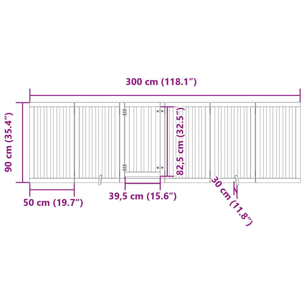 Dog Gate with Door Foldable 6 Panels Black 300 cm Poplar Wood