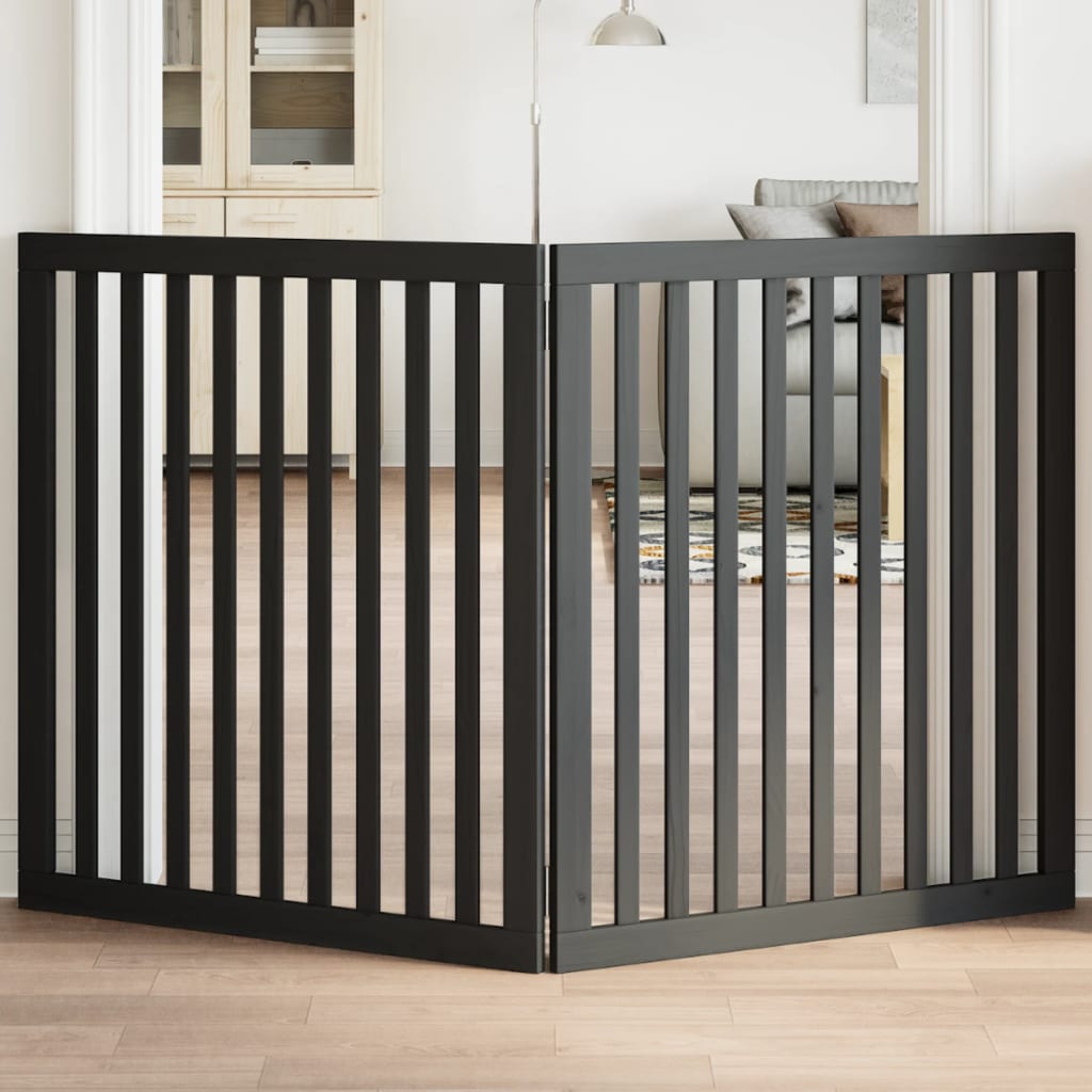 Dog Gate Foldable 2 Panels Black 160 cm Poplar Wood