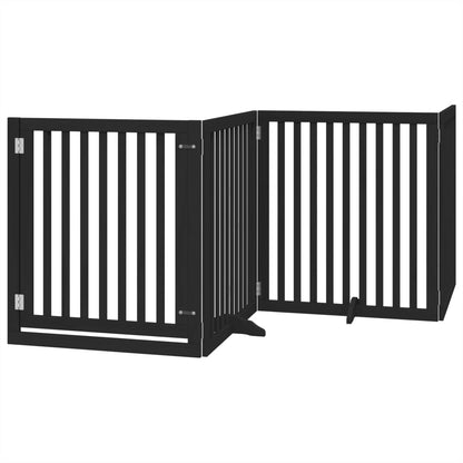 Dog Gate with Door Foldable 4 Panels Black 320 cm Poplar Wood