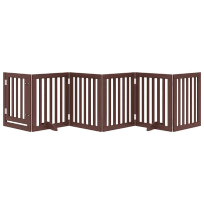 Dog Gate with Door Foldable 6 Panels Brown 300 cm Poplar Wood