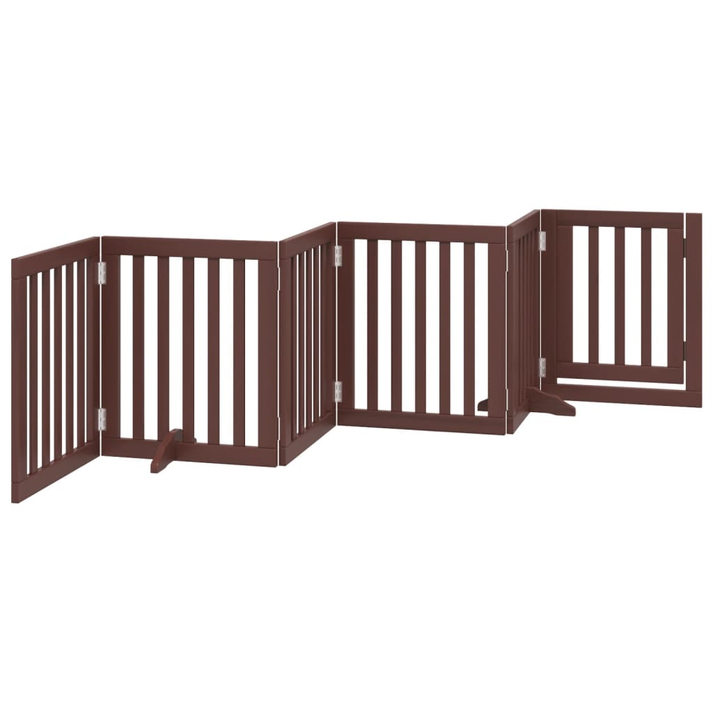 Dog Gate with Door Foldable 6 Panels Brown 300 cm Poplar Wood