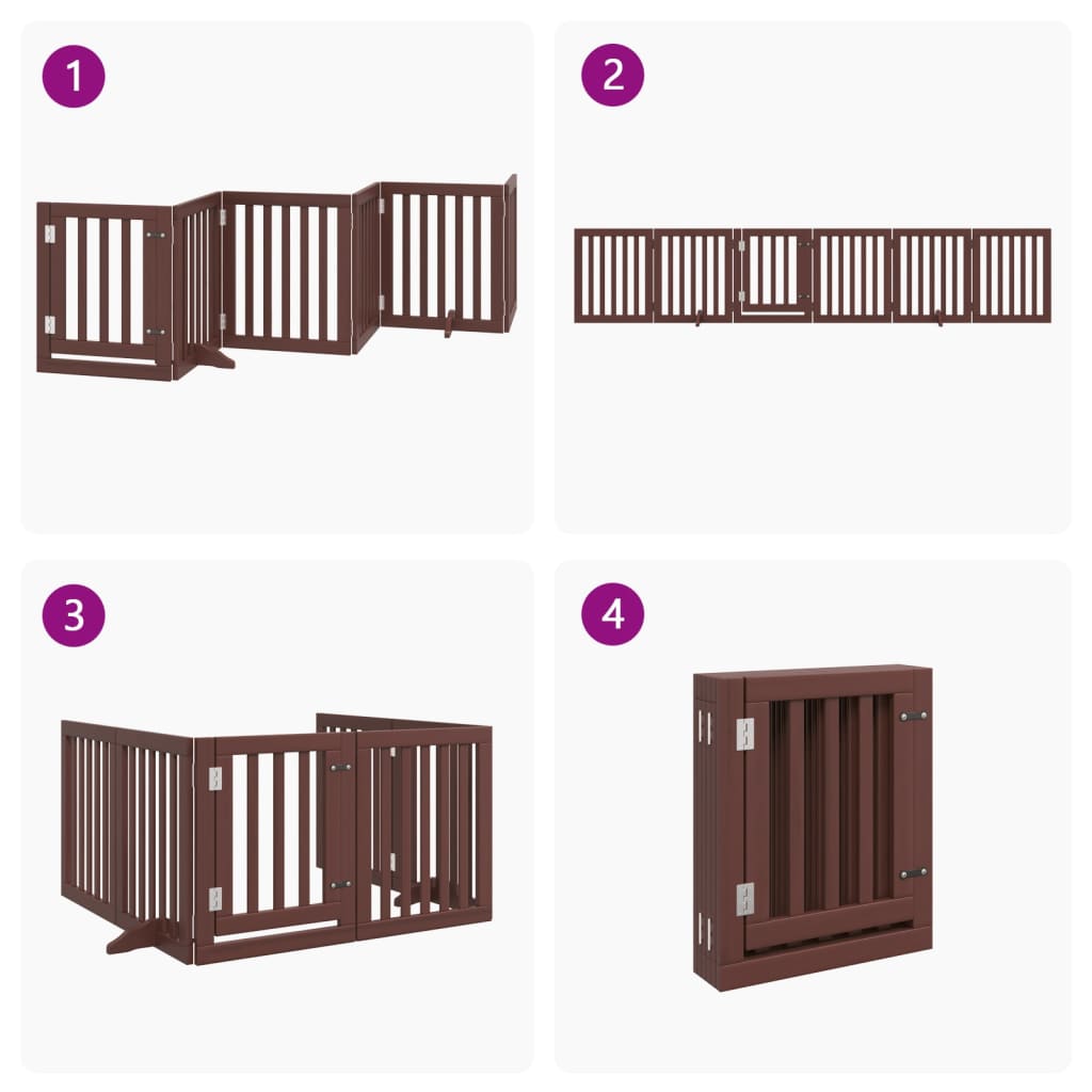 Dog Gate with Door Foldable 6 Panels Brown 300 cm Poplar Wood