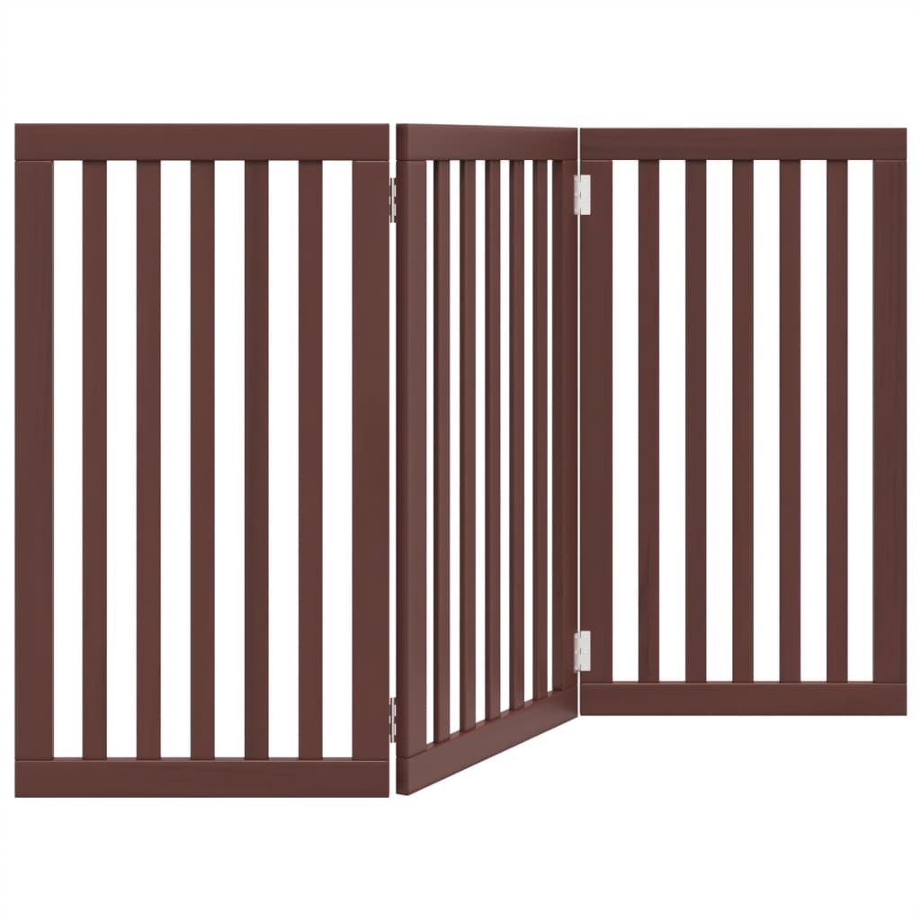 Dog Gate Foldable 3 Panels Brown 150 cm Poplar Wood