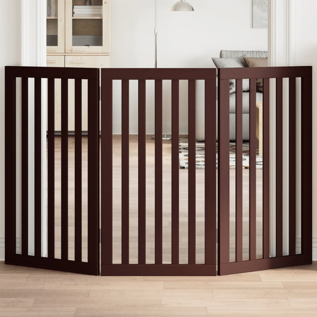 Dog Gate Foldable 3 Panels Brown 150 cm Poplar Wood