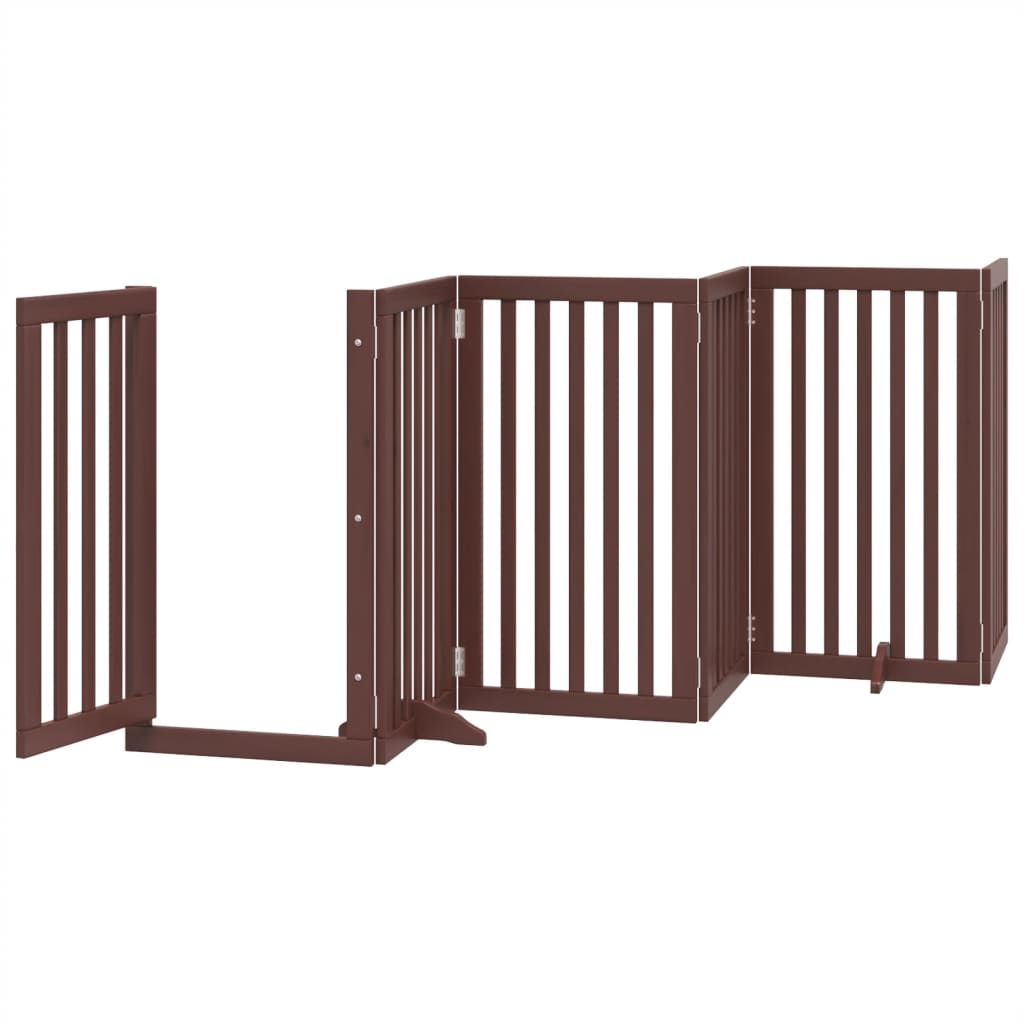 Dog Gate with Door Foldable 6 Panels Brown 300 cm Poplar Wood