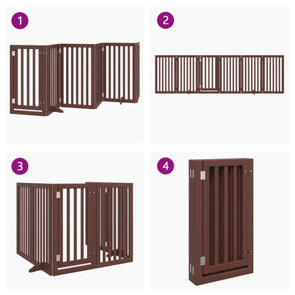 Dog Gate with Door Foldable 6 Panels Brown 300 cm Poplar Wood