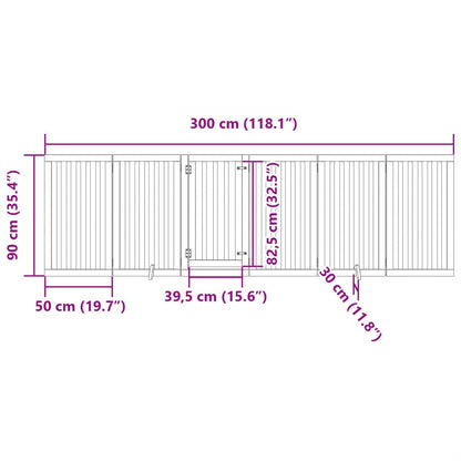 Dog Gate with Door Foldable 6 Panels Brown 300 cm Poplar Wood