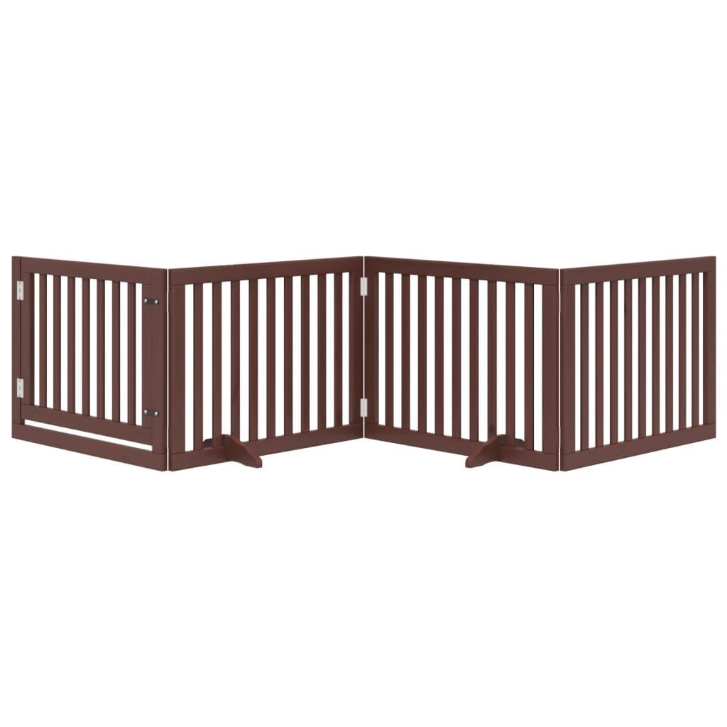 Dog Gate with Door Foldable 4 Panels Brown 320 cm Poplar Wood