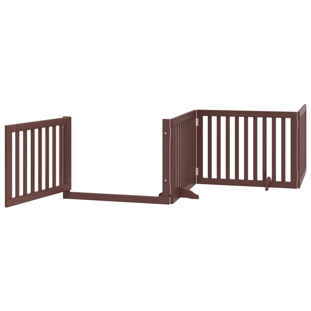 Dog Gate with Door Foldable 4 Panels Brown 320 cm Poplar Wood