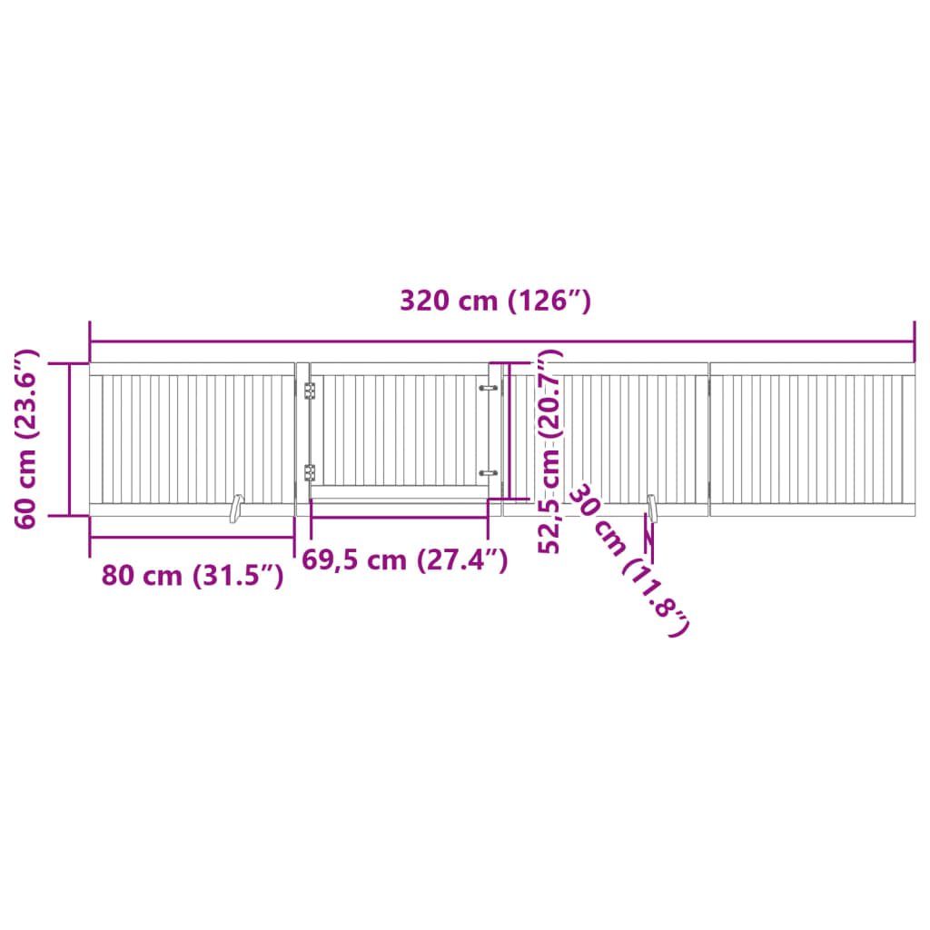 Dog Gate with Door Foldable 4 Panels Brown 320 cm Poplar Wood