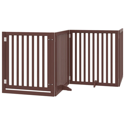 Dog Gate with Door Foldable 4 Panels Brown 320 cm Poplar Wood