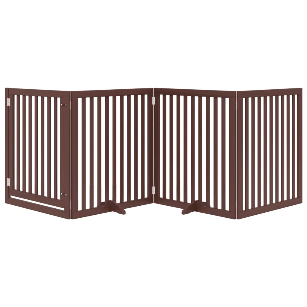 Dog Gate with Door Foldable 4 Panels Brown 320 cm Poplar Wood