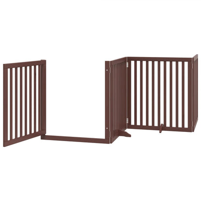 Dog Gate with Door Foldable 4 Panels Brown 320 cm Poplar Wood