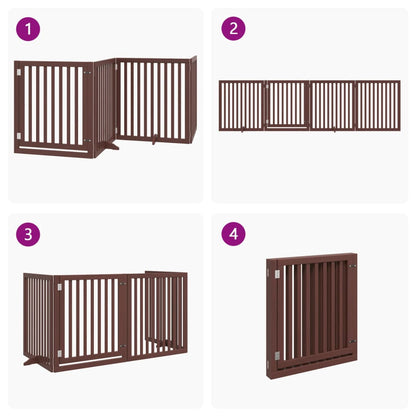 Dog Gate with Door Foldable 4 Panels Brown 320 cm Poplar Wood