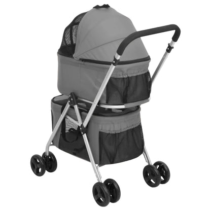 2-Layers Folding Dog Stroller Grey 83x48x97 cm Oxford Fabric