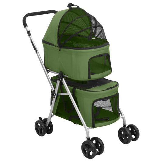 2-Layers Folding Dog Stroller Green 83x48x97 cm Oxford Fabric