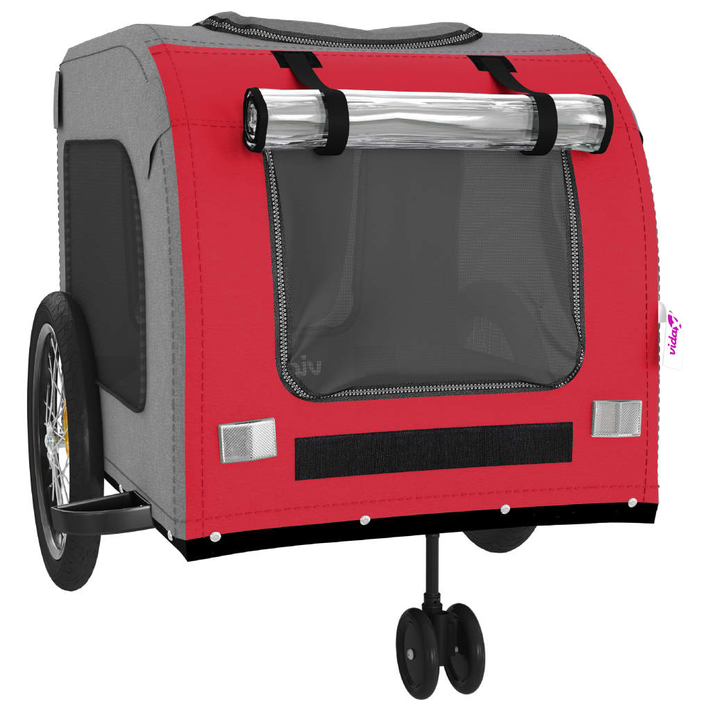 Pet Bike Trailer Red and Grey Oxford Fabric and Iron