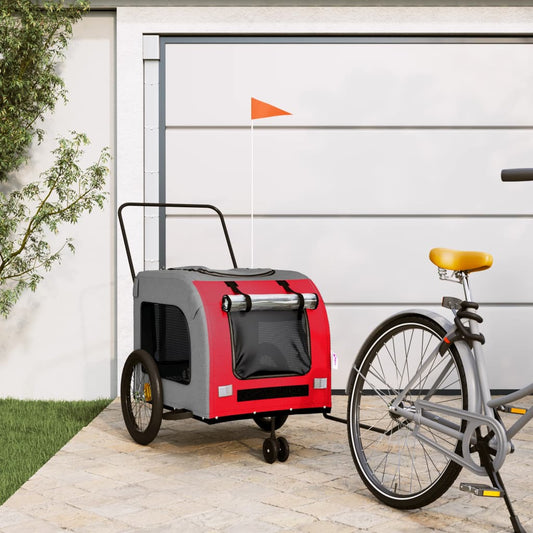 Pet Bike Trailer Red and Grey Oxford Fabric and Iron