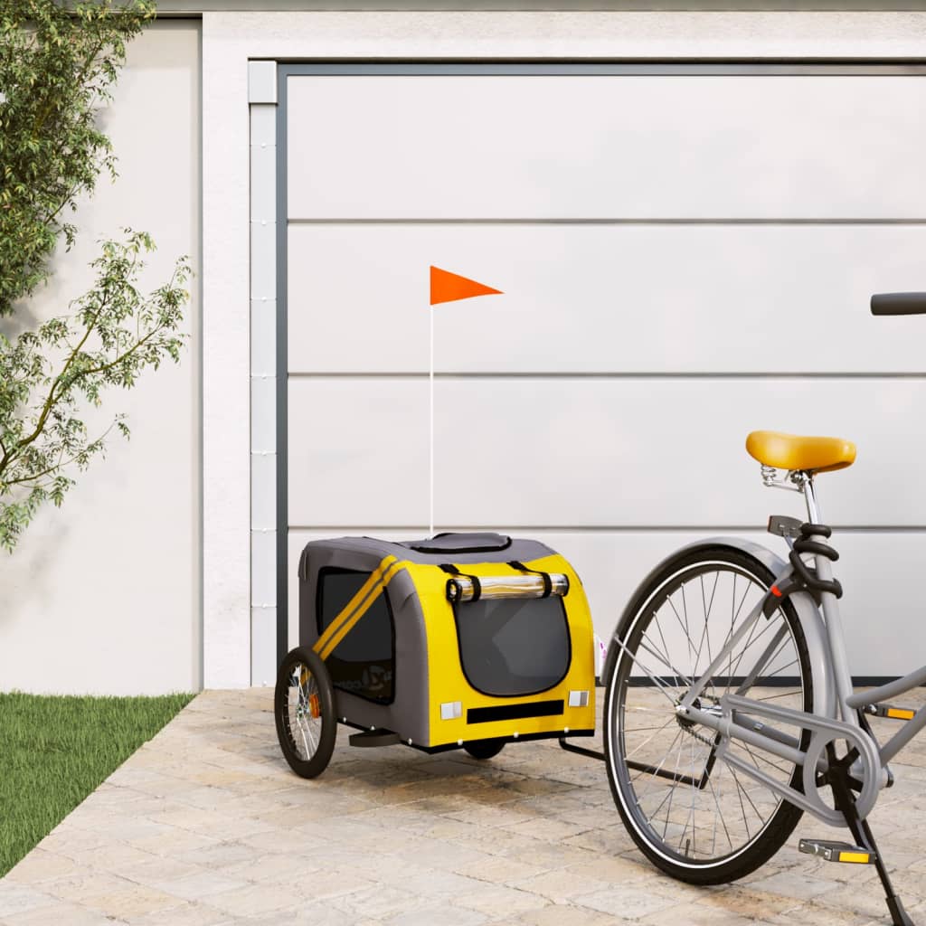 Pet Bike Trailer Yellow and Grey Oxford Fabric and Iron