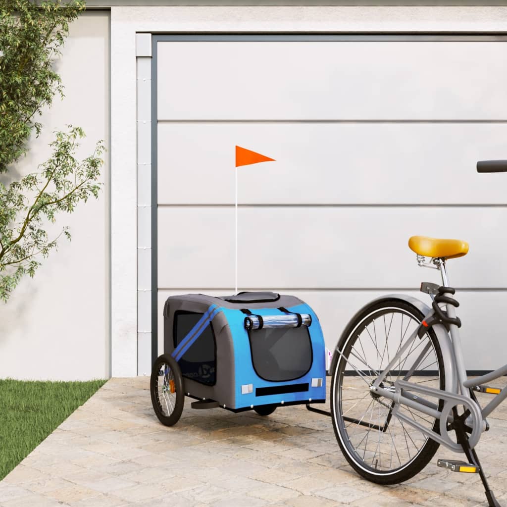 Pet Bike Trailer Blue and Grey Oxford Fabric and Iron