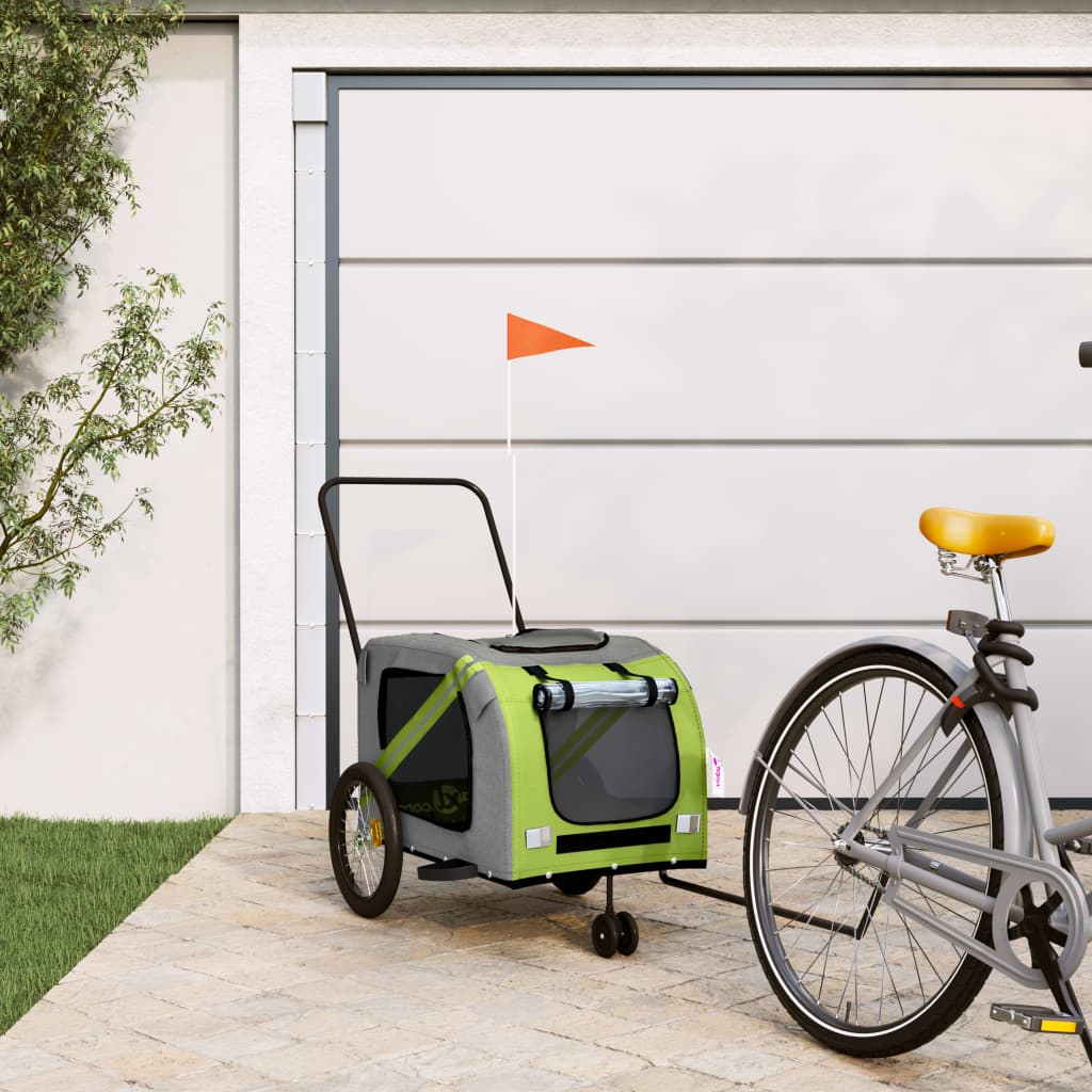 Pet Bike Trailer Green and Grey Oxford Fabric and Iron