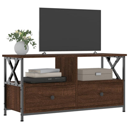 TV Cabinet Brown Oak 90x33x45 cm Engineered Wood&Iron