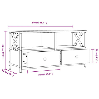 TV Cabinet Brown Oak 90x33x45 cm Engineered Wood&Iron