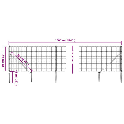 Wire Mesh Fence with Spike Anchors Green 0.8x10 m