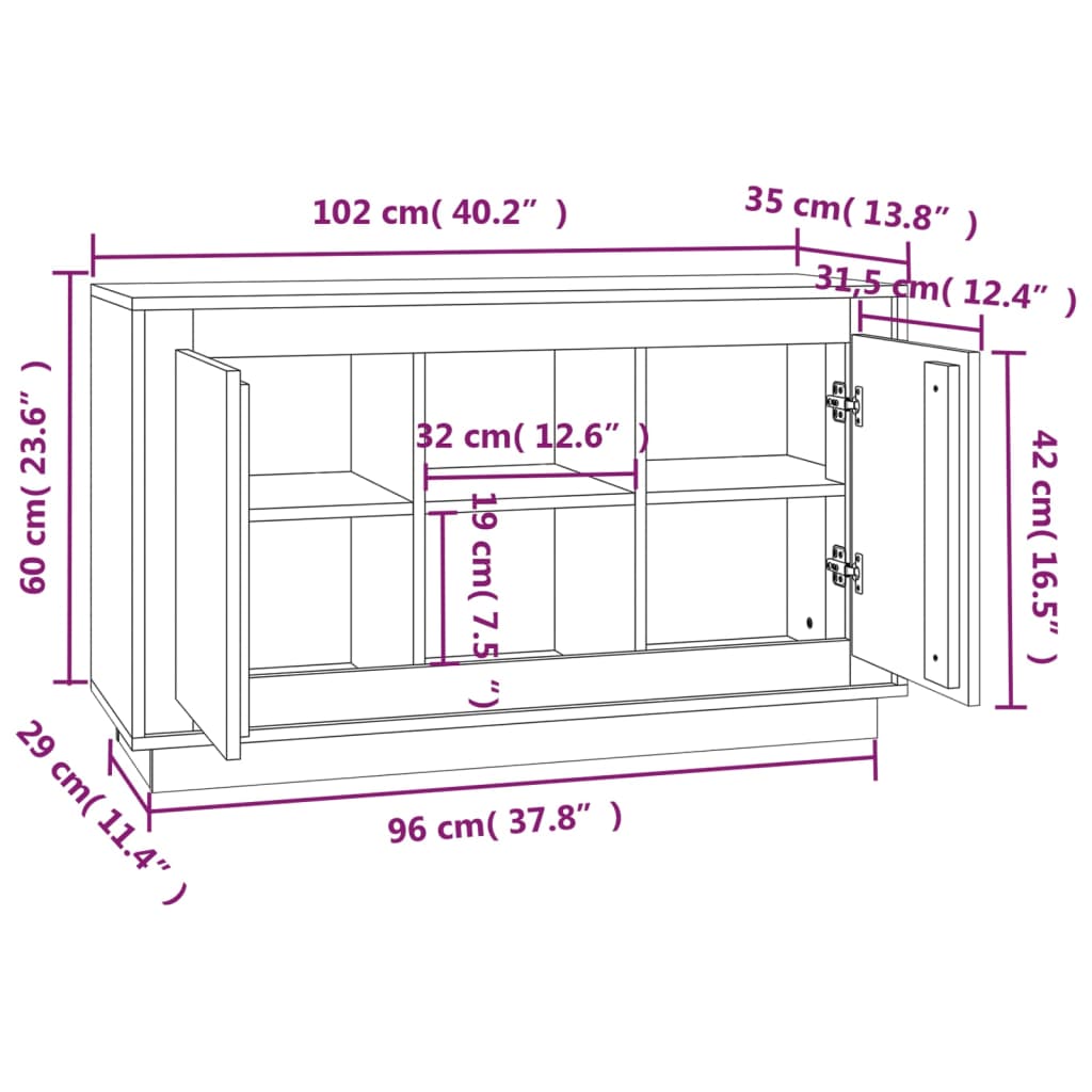 Sideboard Smoked Oak 102x35x60 cm Engineered Wood