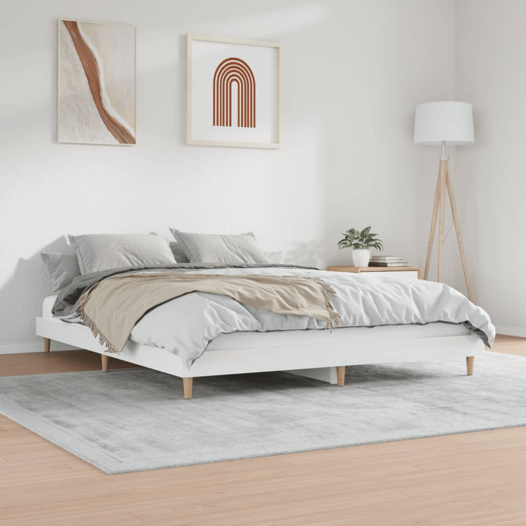 Bed Frame High Gloss White 200x200 cm Engineered Wood