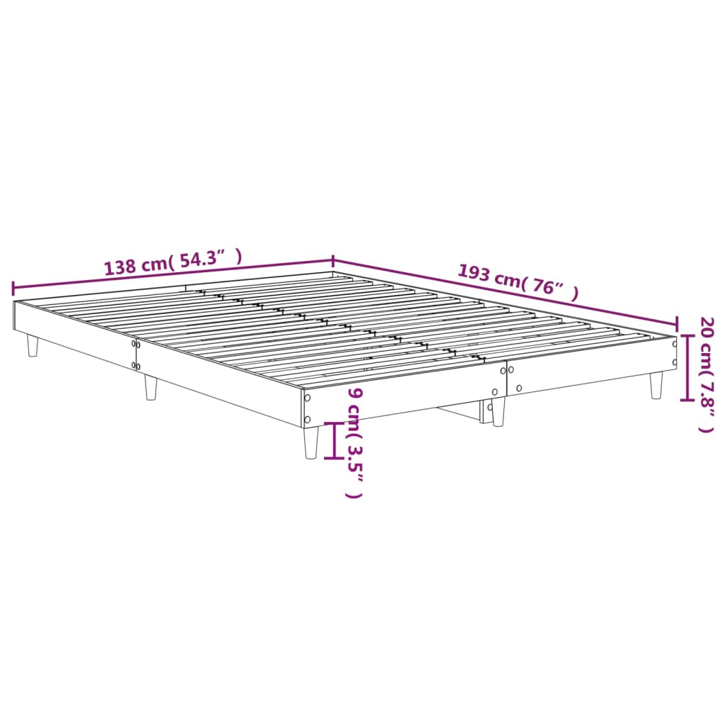 Bed Frame Brown Oak 135x190 cm Double Engineered Wood