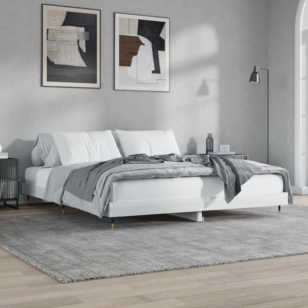 Bed Frame High Gloss White 160x200 cm Engineered Wood