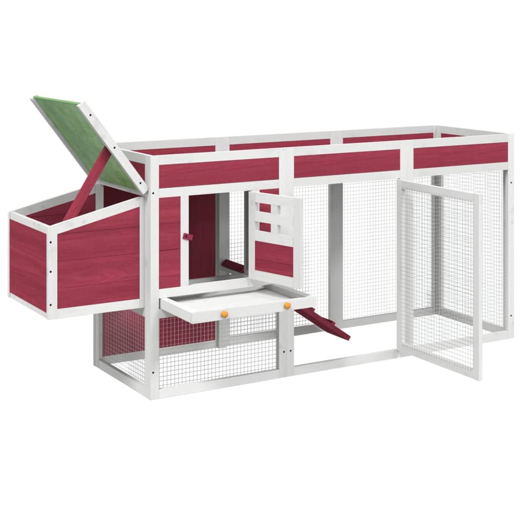 Chicken Coop Red 204x50x84 cm Solid Wood Pine