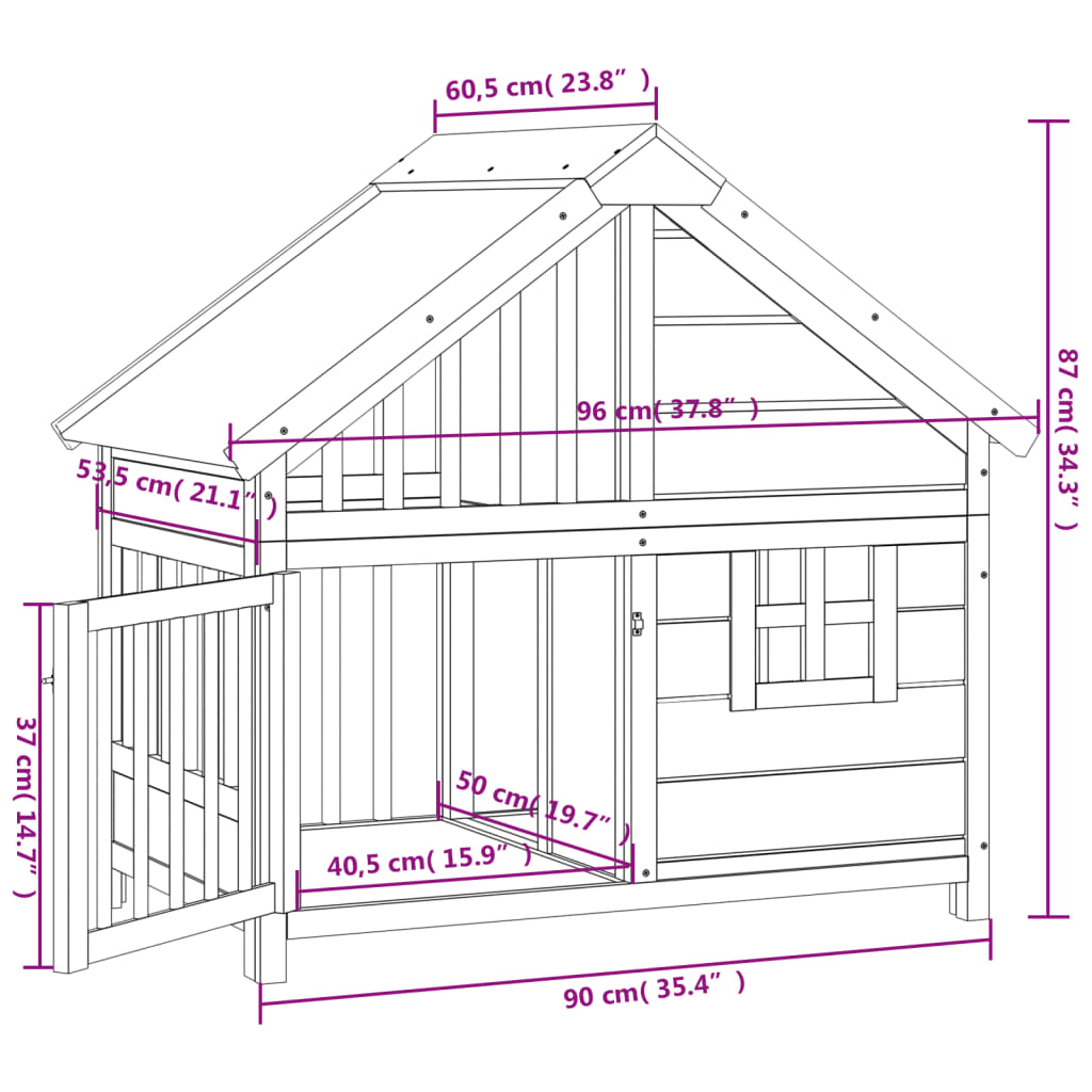 Dog Kennel Grey 96x60.5x87 cm Solid Wood Pine